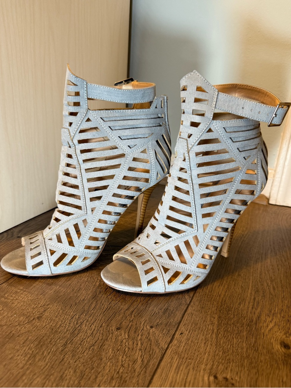 Women's Strappy Cutout High Heel Sandals in Light Blue